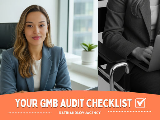 A confident professional woman in a blue blazer sits in a modern office, symbolizing professionalism and expertise. Text on the image reads “Your GMB Audit Checklist” with a checkmark icon, representing a guide for optimizing Google Business Profiles for South African businesses.