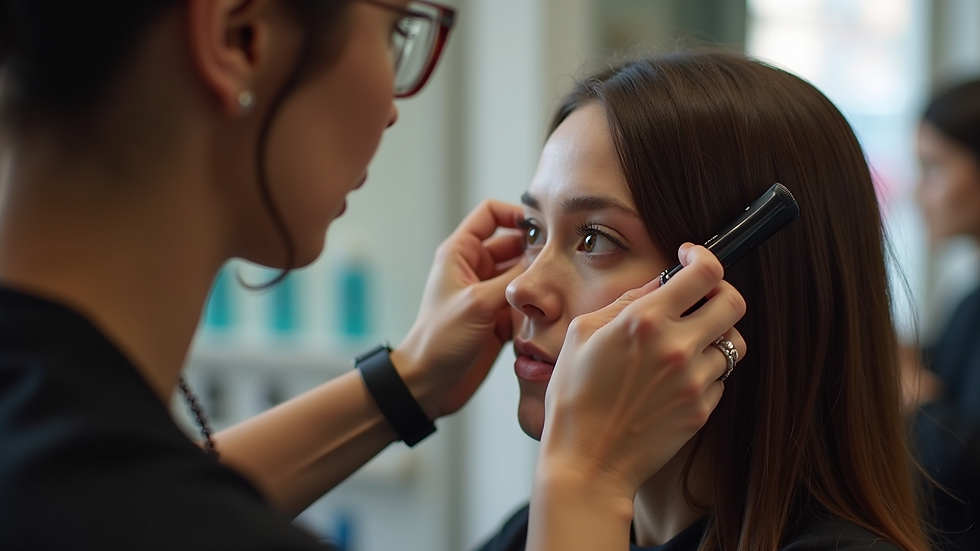 Close-up view of a stylist applying a hair treatment at SK Salon