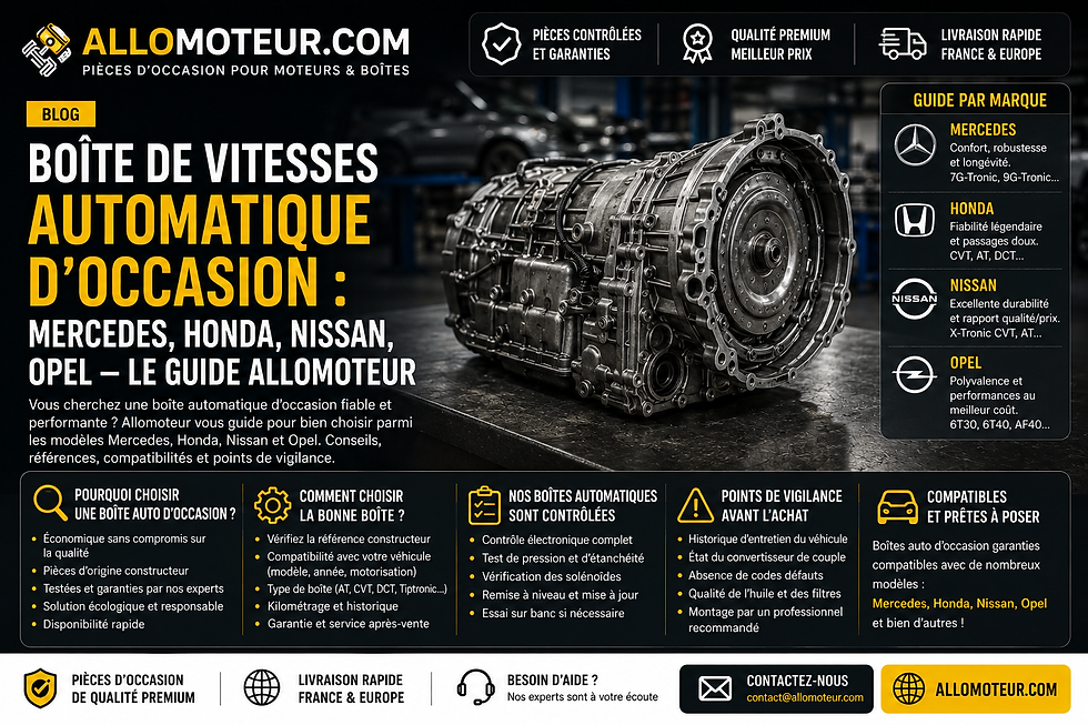Boîte de vitesses automatique d'occasion : Mercedes, Honda, Nissan, Opel — le guide Allomoteur