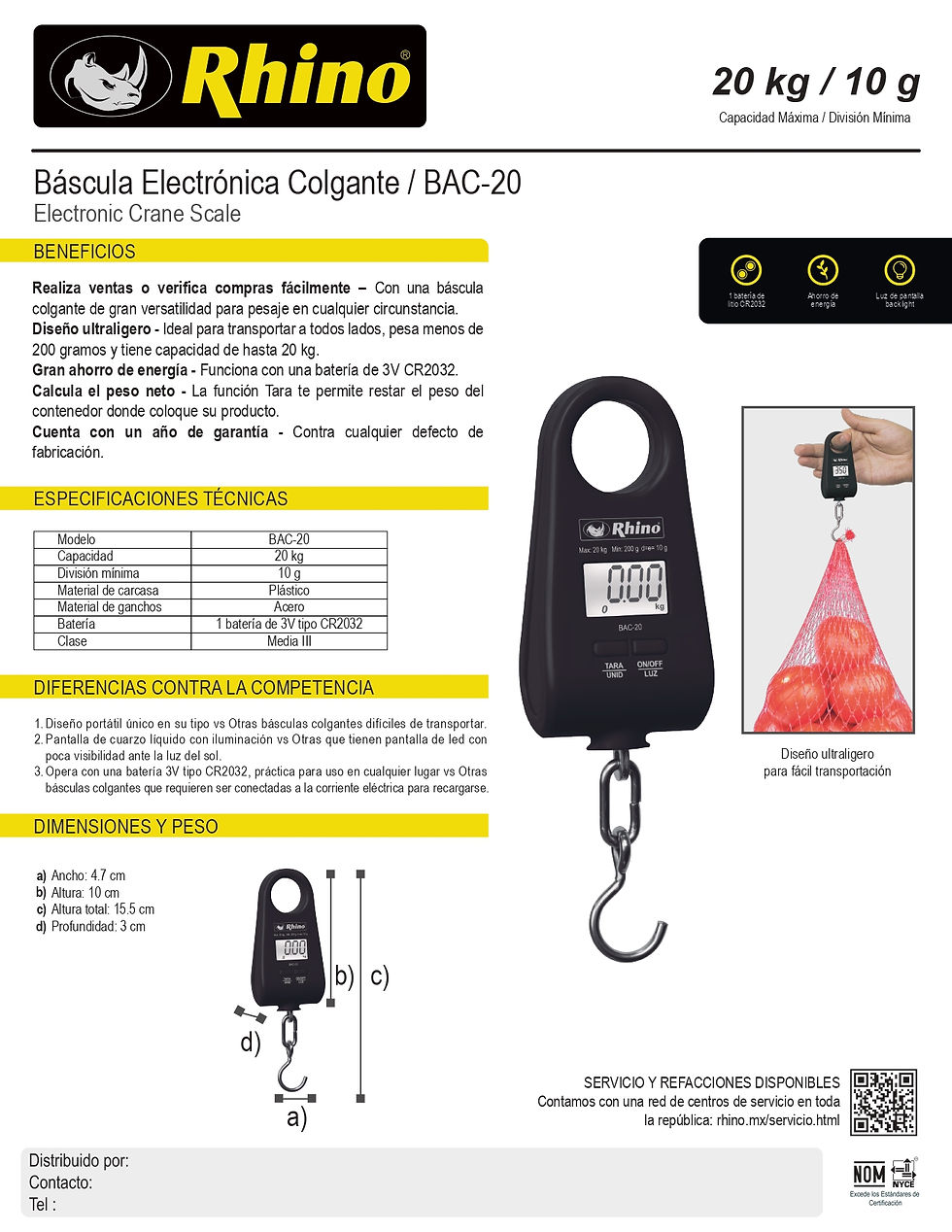 Miniatura: Báscula Electrónica Colgante 20 Kg BAC-20