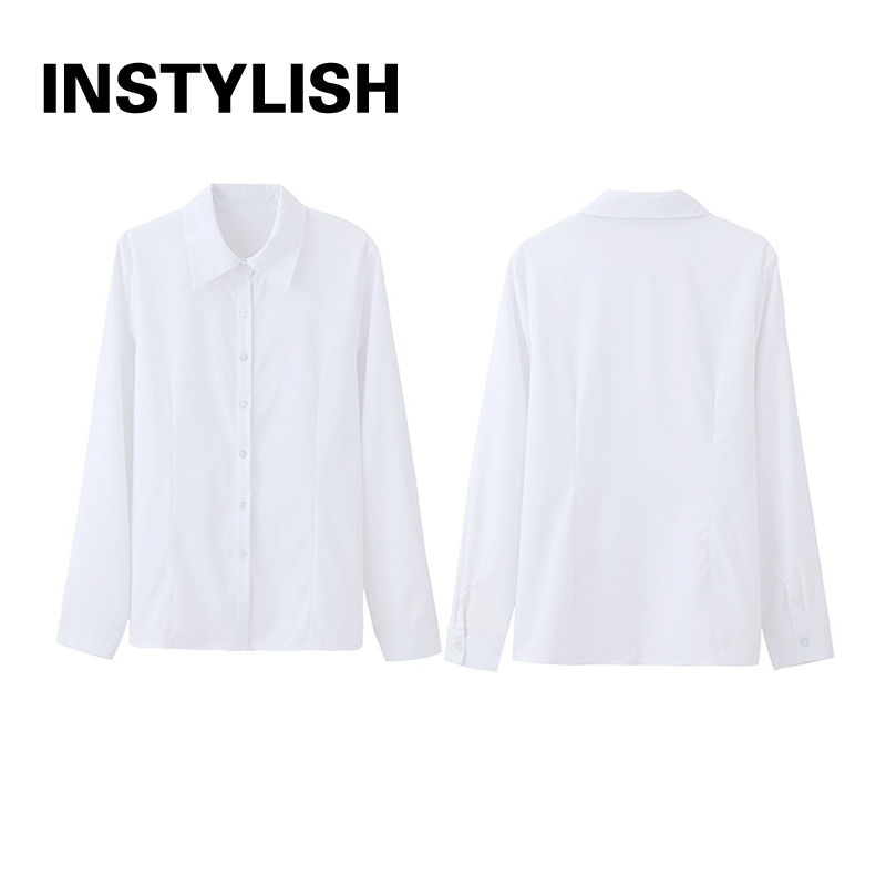 Thumbnail: Women Elegant Solid Button Shirt Chiffon Blouse Spring Summer Casual Solid Long 