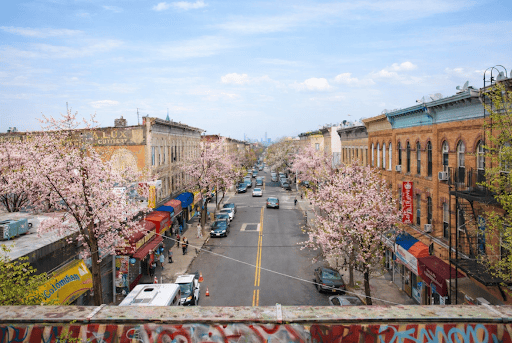 Ridgewood from the subway line in the spring