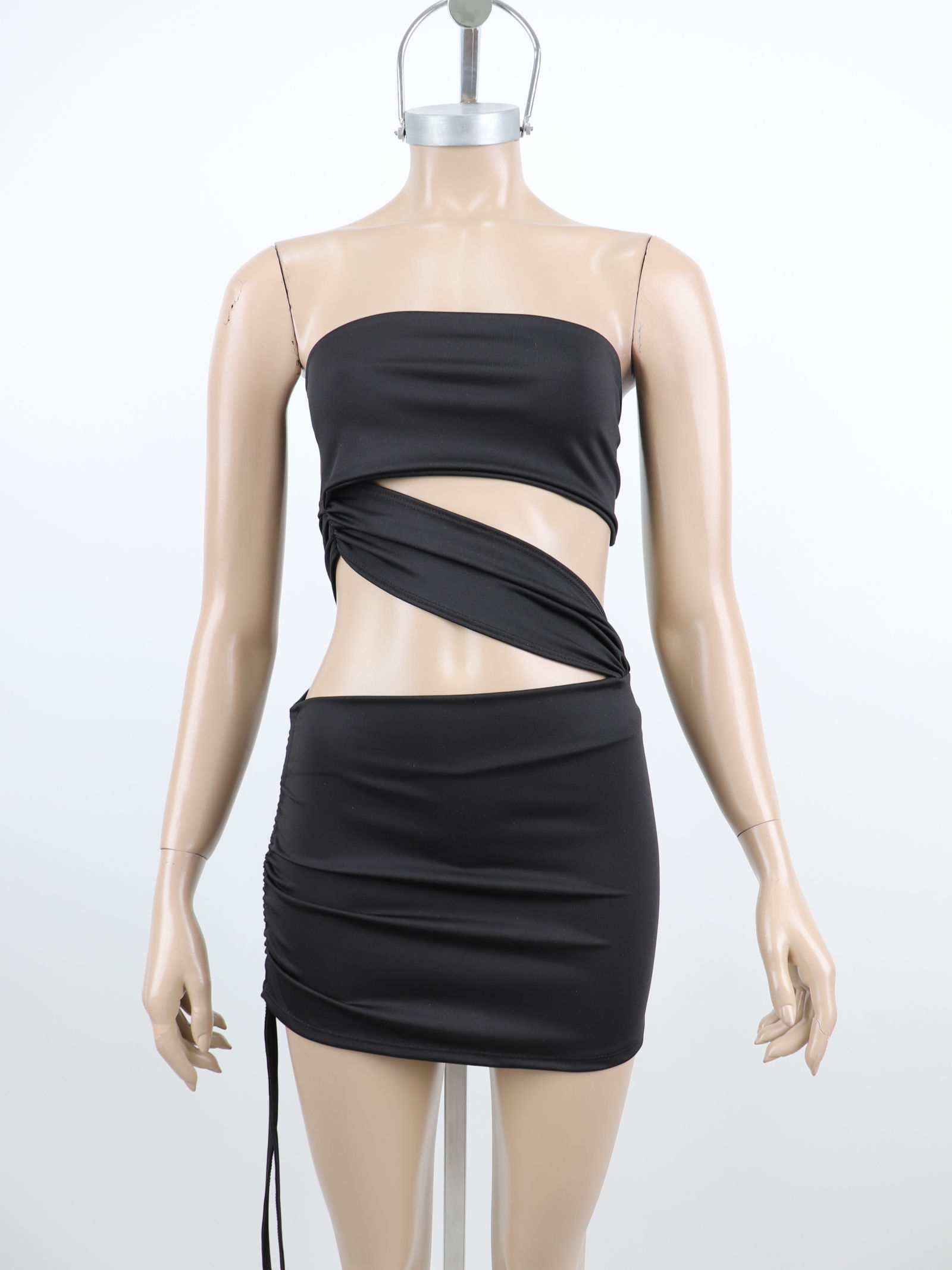 Vestido Micro Strapless Cruzado p/Fruncir