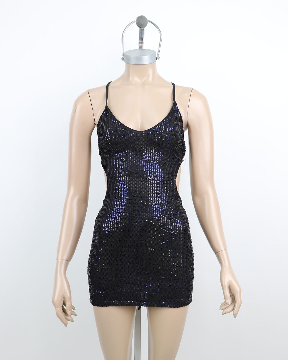 Miniatura: Vestido Lentejuelas Escote Redondo p/Atar