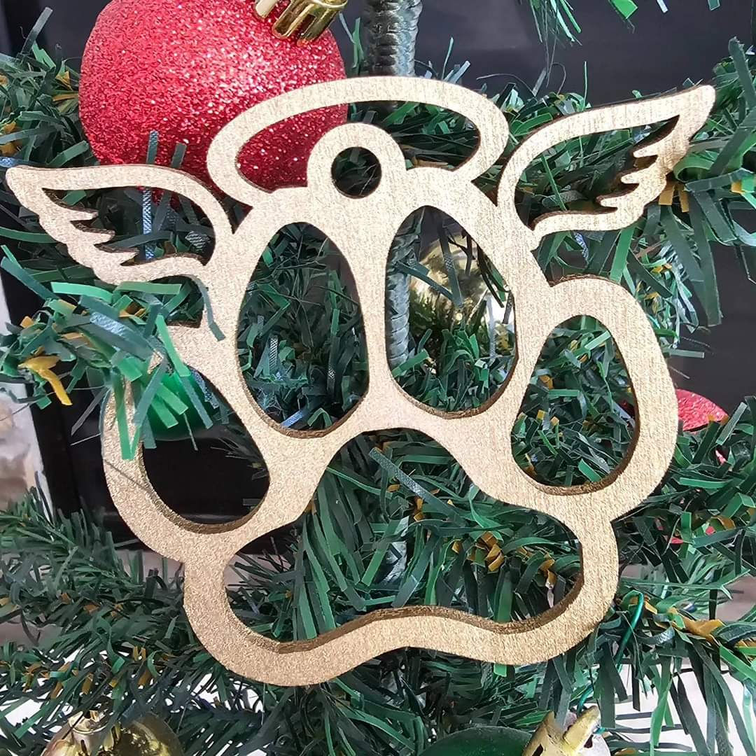 Pet - Angel Pawprint - Personalized Wooden Ornament