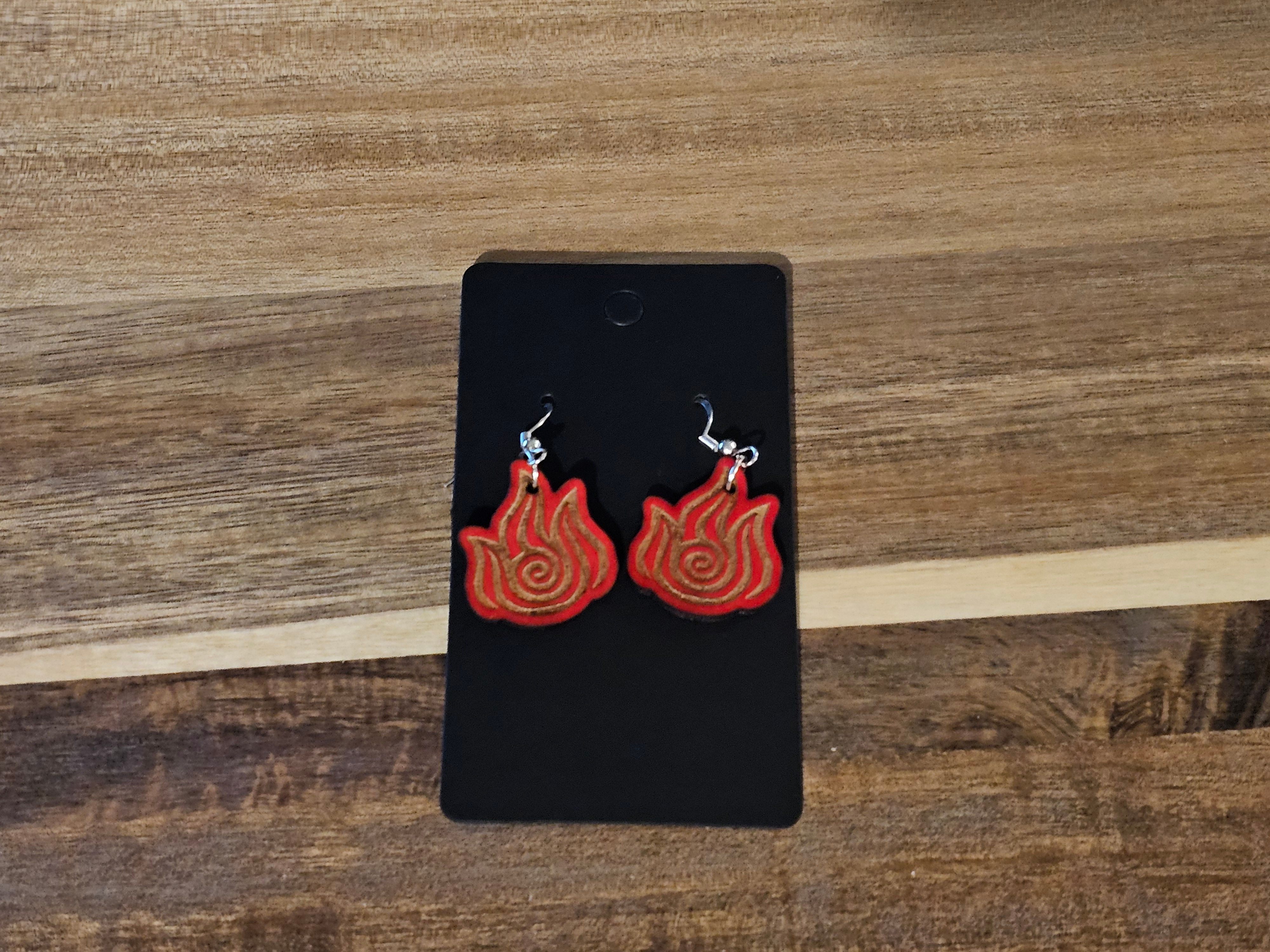 Avatar - Fire Symbol - Wooden Earrings