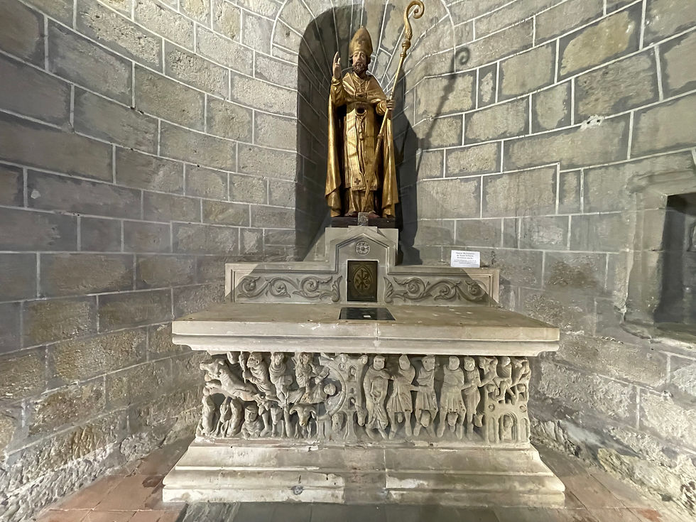 The intricately carved sarcophagus of Saint Sernin by the Master of Cabestany.