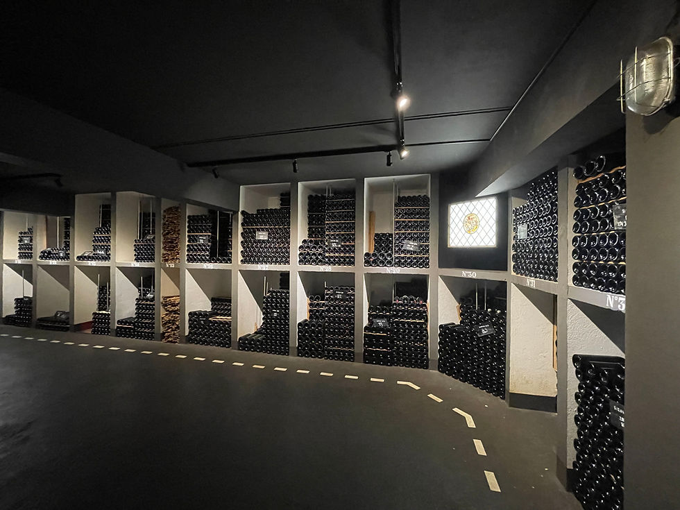 Stacks of historic wines in the old vintage cellar of the bunker.