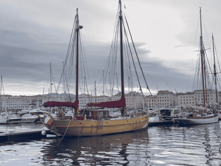 Marseille sail boat in the harbor during winter