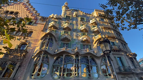 Street view of a Gaudi designed building in Barcelona