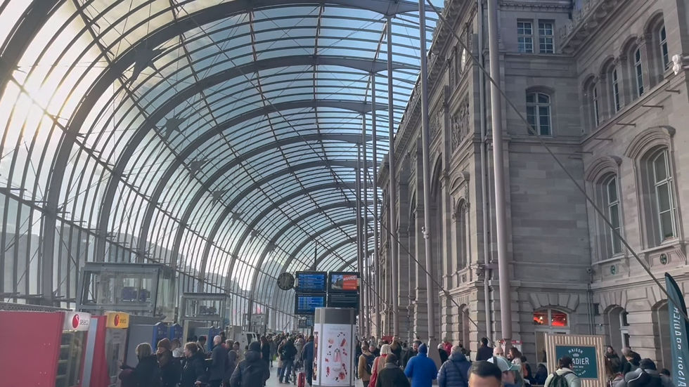 Strasbourg glass dome covering train station in winter
