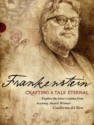 Poster of "Frankenstein: Crafting a Tale Eternal" with a sepia-toned sketch of a man and eerie faces. Text includes event details, London 2025.