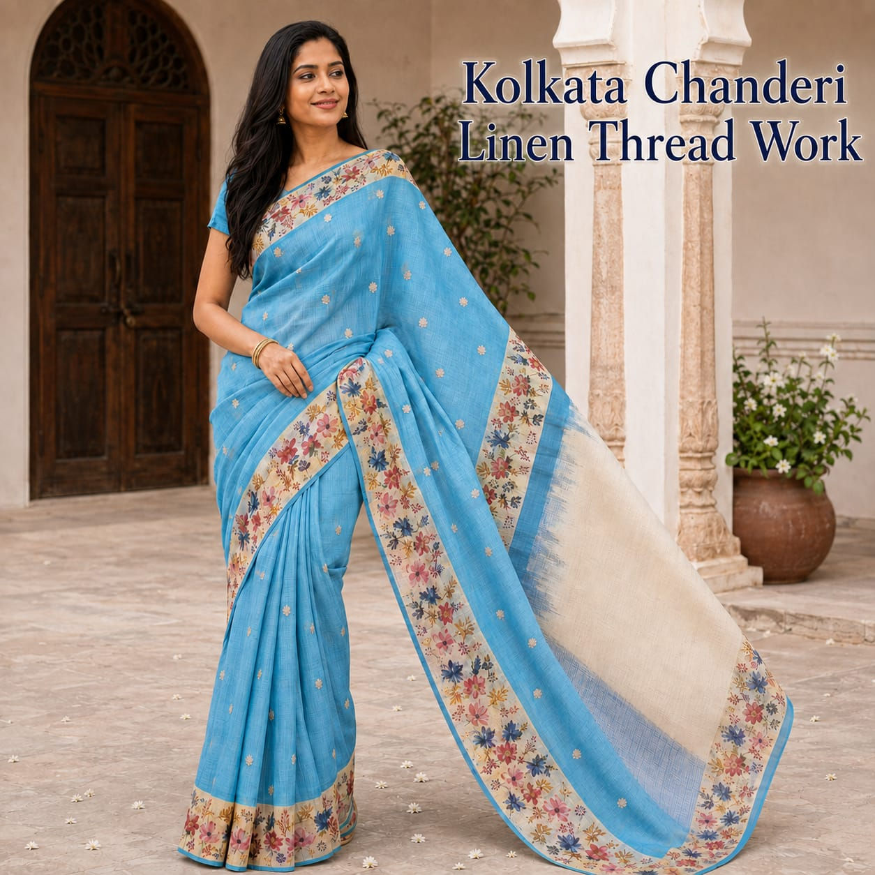 KALKATA CHANDERI LINEN THREAD WORK
