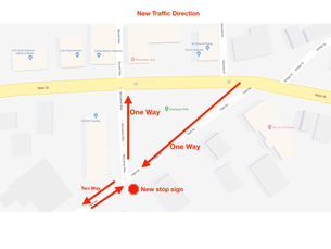 New traffic direction possible for High Rd. and side street between Thompson Park & Cornish Trading