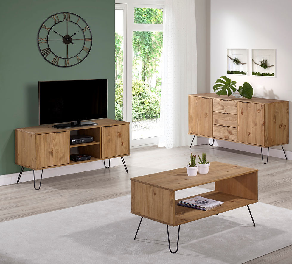 Thumbnail: Waxed Pine Coffee Tea Table with Storage on Hairpin Legs