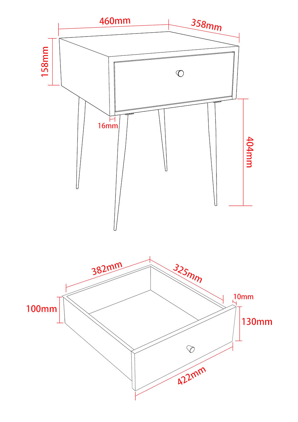 Thumbnail: White Metal 1 Drawer Side / Lamp Table with Black Knob Handle