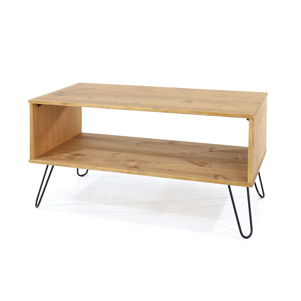 Thumbnail: Waxed Pine Coffee Tea Table with Storage on Hairpin Legs
