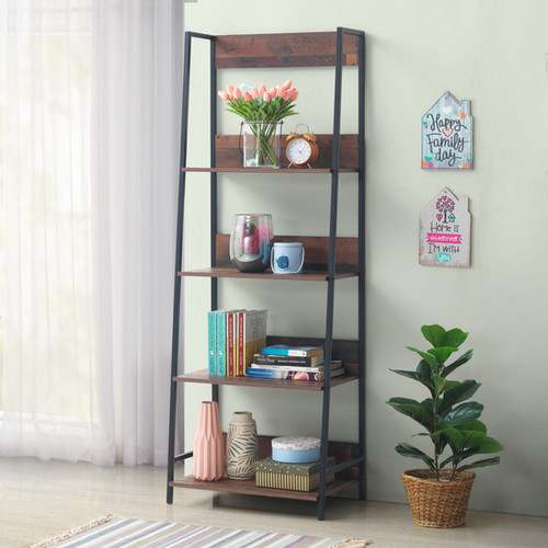 Industrial Tall Narrow Ladder Bookshelf Shelving Unit Bookcase ModaHome