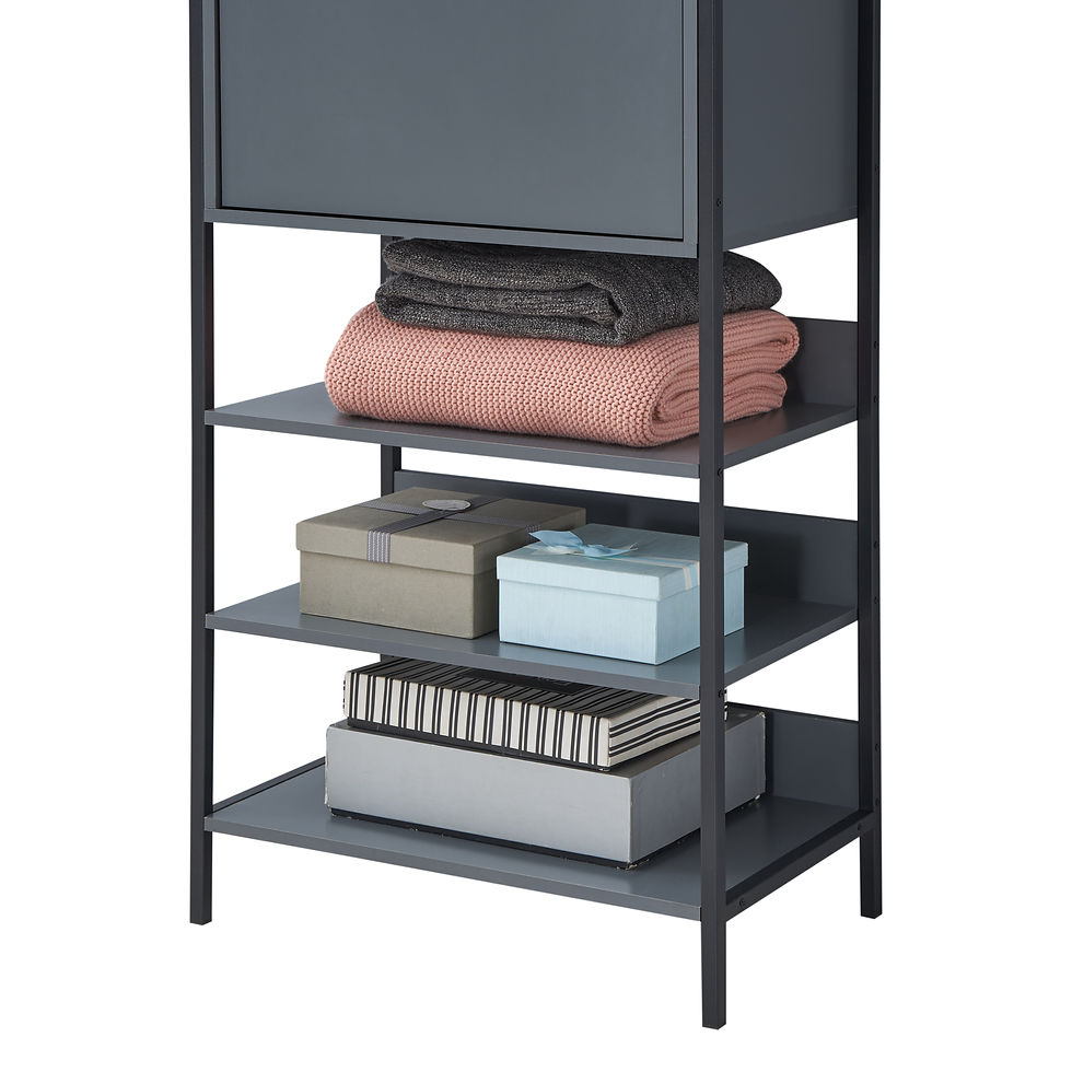 Thumbnail: Industrial Style Open Wardrobe Storage Cabinet Unit Clothes Stand Rack with Cupboard and Shelves in Dark Grey colour
