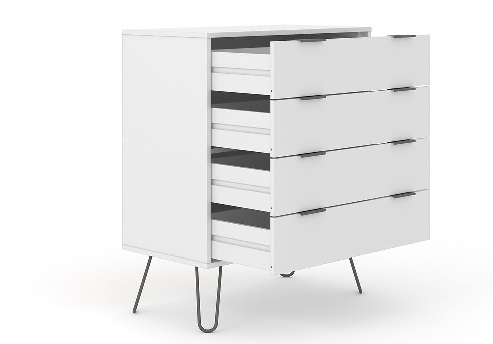 Thumbnail: White Chest of 4 Drawers Dresser Sideboard Bedroom Storage Cabinet Hairpin Legs