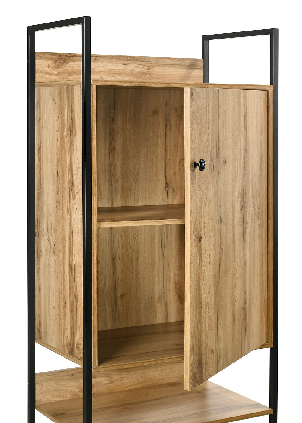 Thumbnail: Industrial Style Open Wardrobe Storage Cabinet Unit Clothes Stand Rack with Cupboard and Shelves in Golden Oak Wood Effect fi