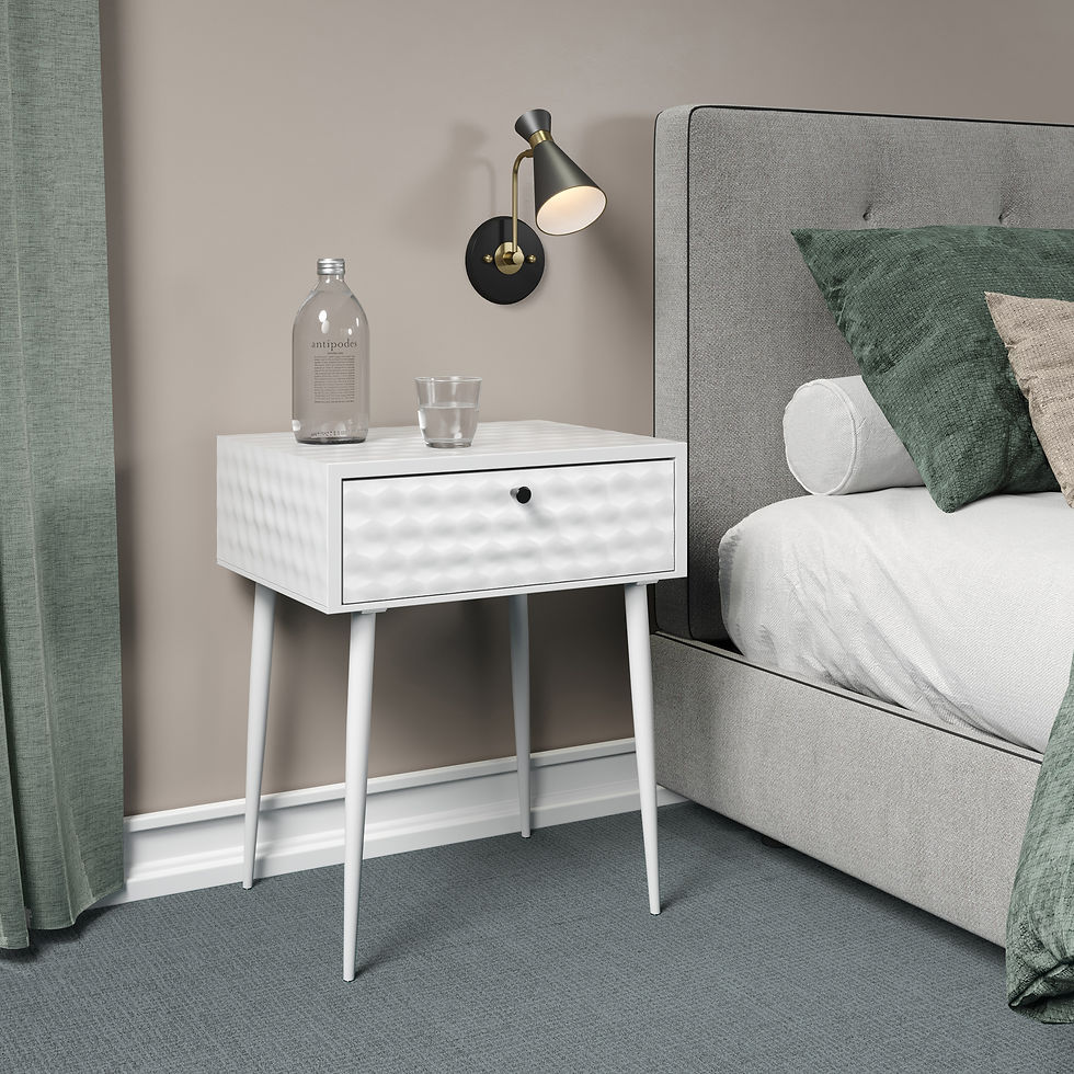 White Metal 1 Drawer Bedside Table with Black Handle