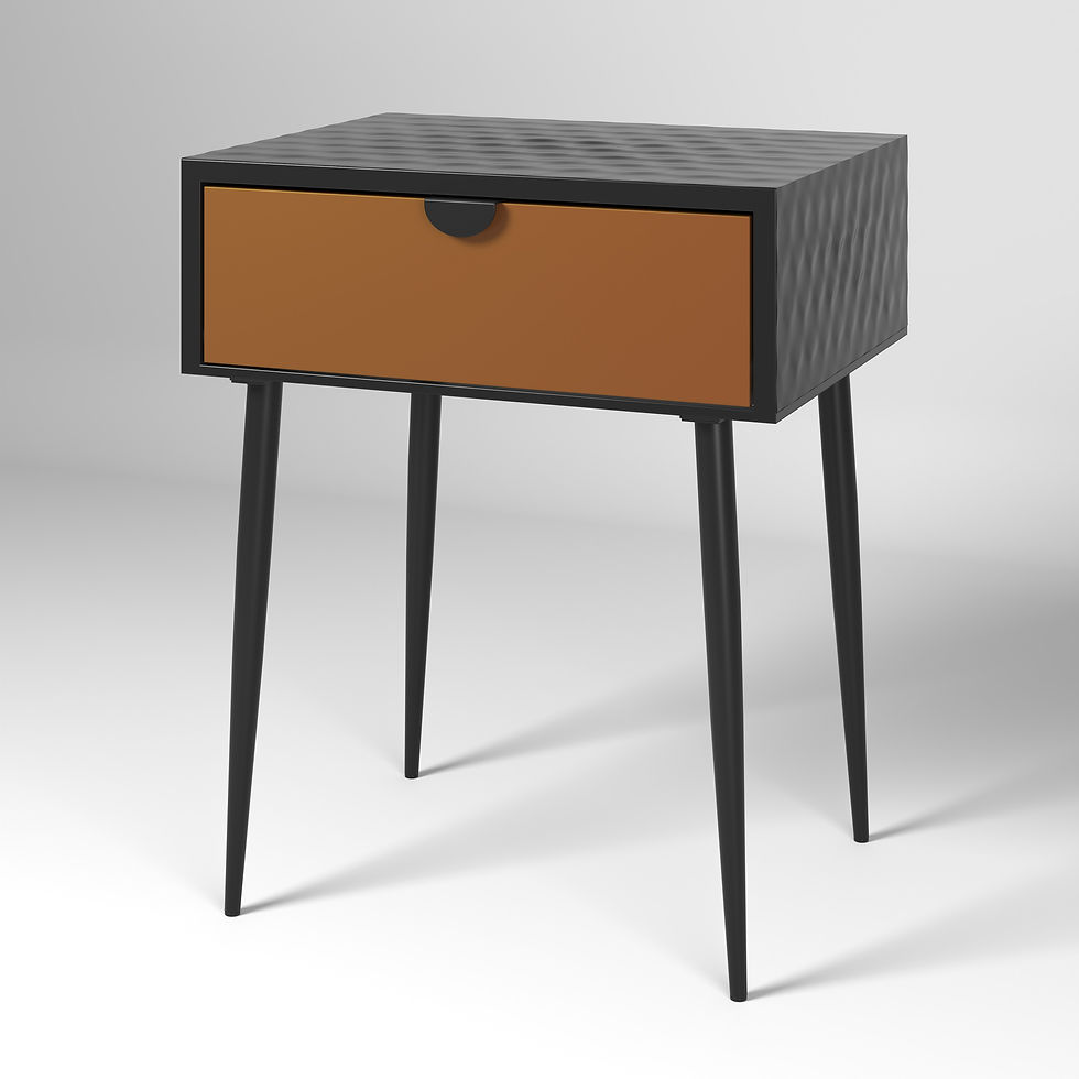 Black Metal 1 Drawer Side / Lamp Table with Copper Drawer Front