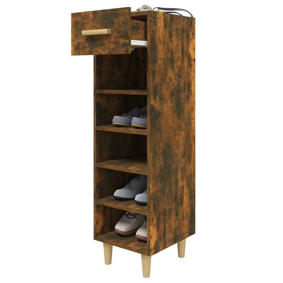 Thumbnail: Rustic Wood Open Narrow Shoe Rack Stand Shelves Unit Organiser Storage Drawer