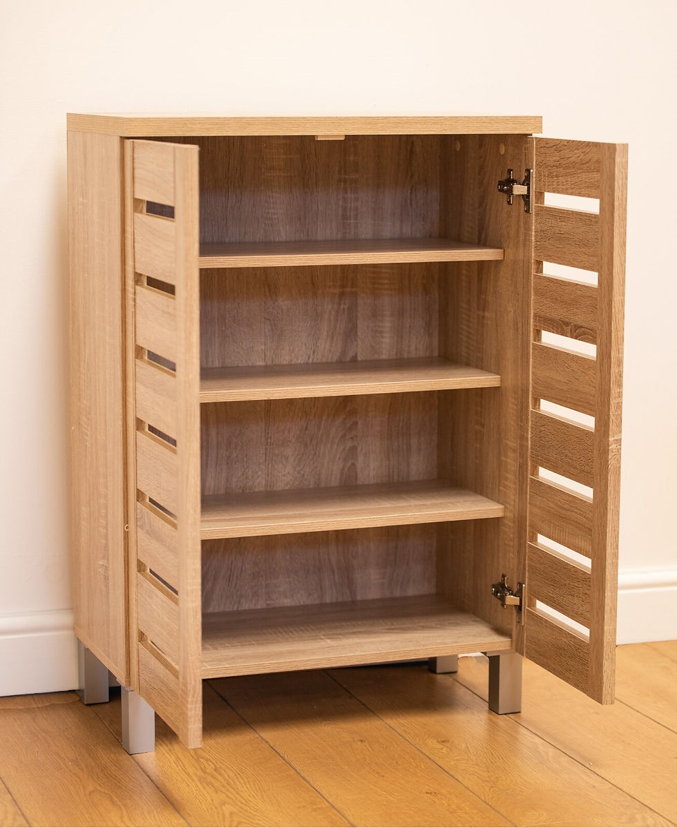 Thumbnail: 2 Door Storage Cabinet Shoe Stand Rack Cupboard Sideboard Console UnitOak Effect Finish