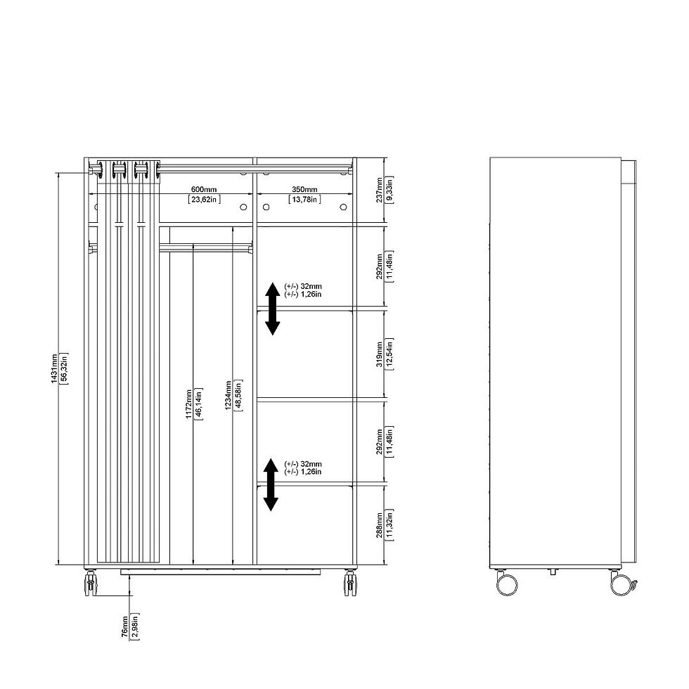Thumbnail: Mobile Open Storage Wardrobe Unit Clothes Rail Shelves Wheels Rolling Closet Oak