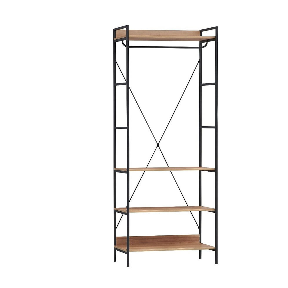 Metal Open Wardrobe Unit with Clothes Hanging Rail and 4 Shelves Riviera Oak