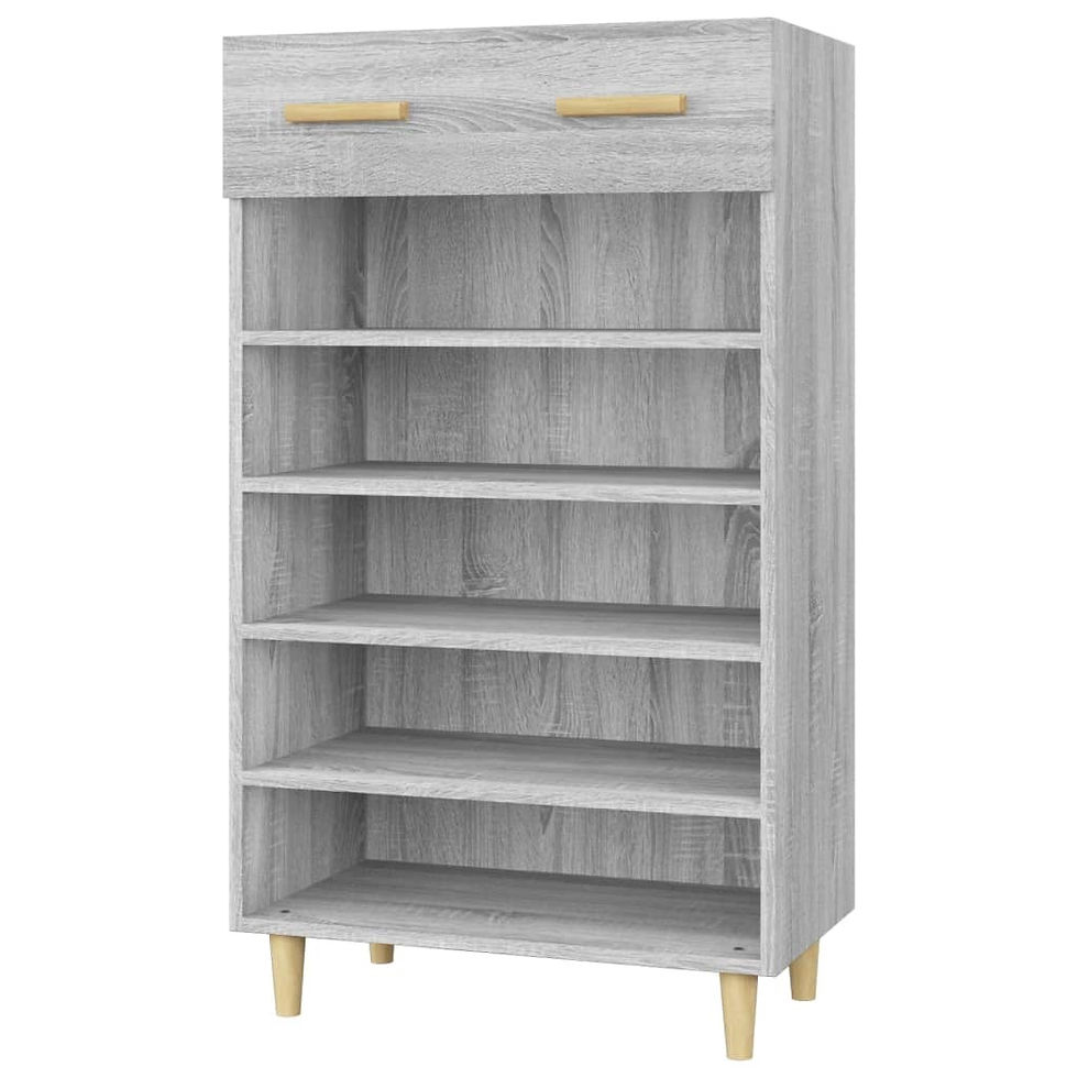 Thumbnail: Grey Wood 5 Tier Shoe Rack with Drawer