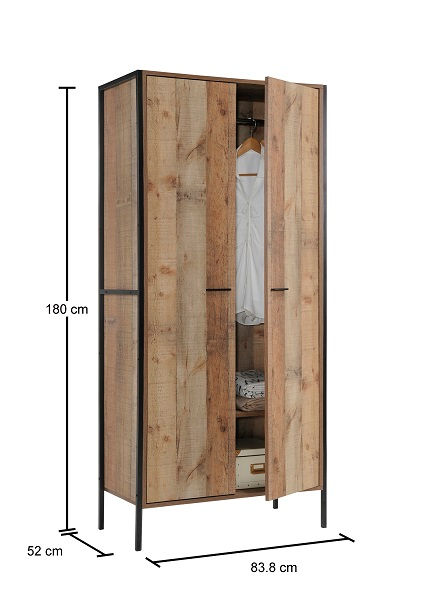 Thumbnail: Industrial 2 Door Wardrobe Hanging Rail Clothes Storage Cupboard Closet Bedroom
