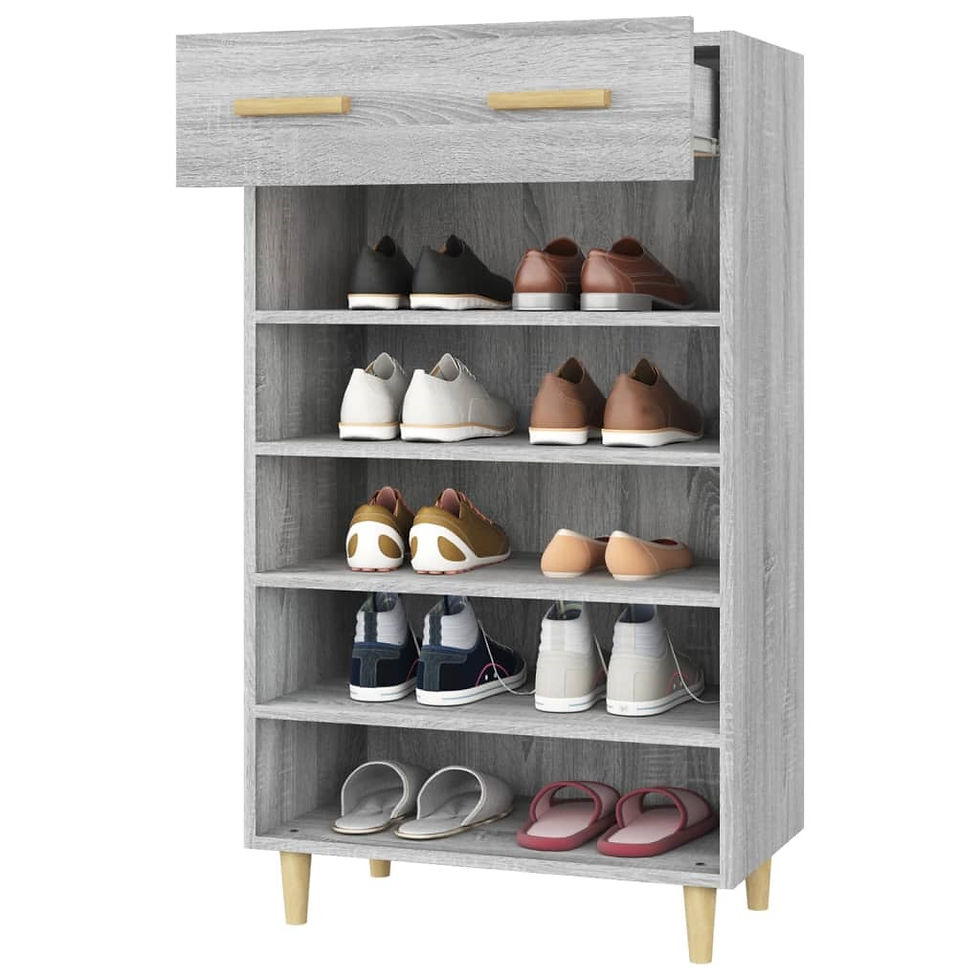 Thumbnail: Grey Wood 5 Tier Shoe Rack with Drawer