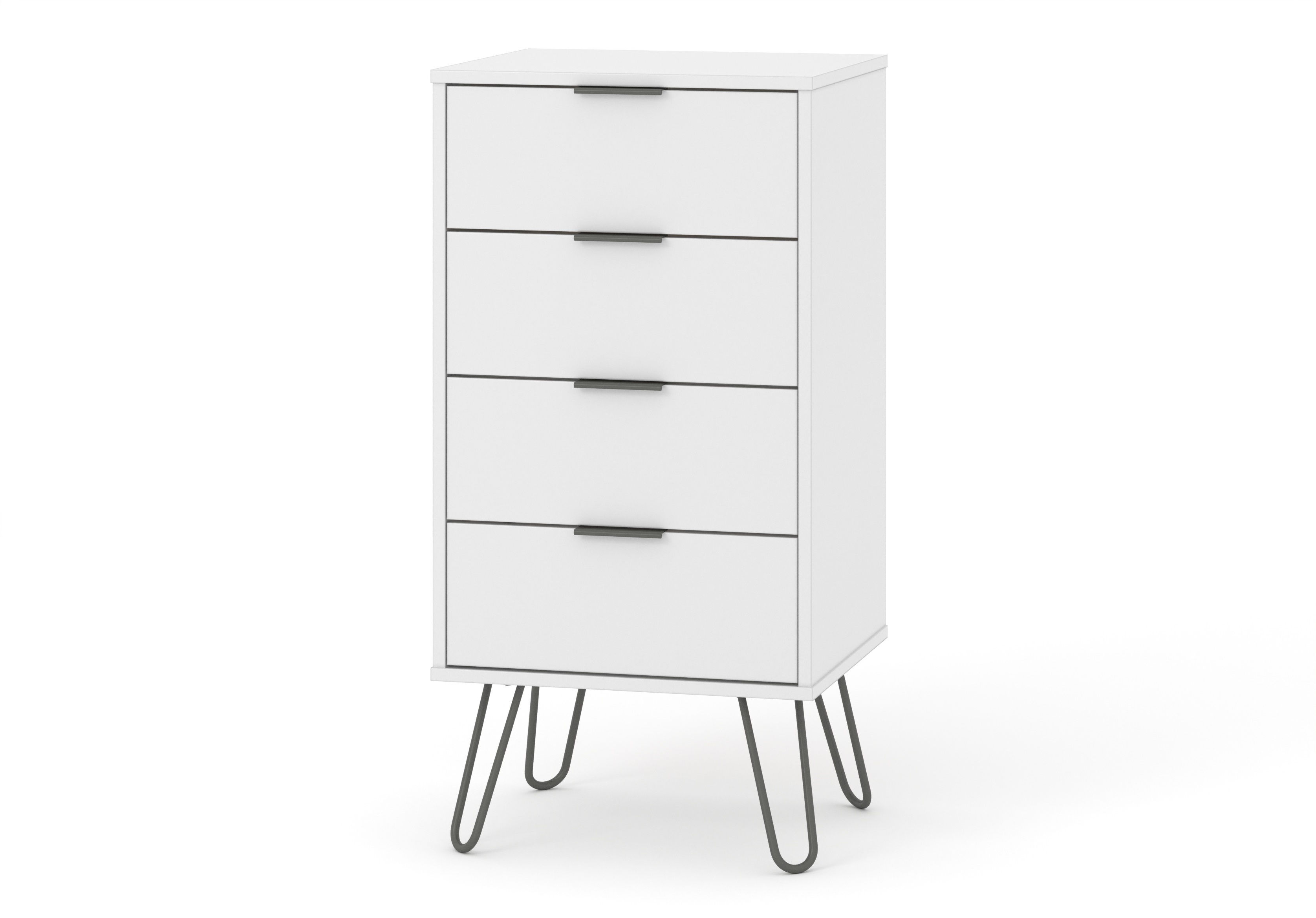 White Narrow Chest of 4 Drawers Bedroom Storage Unit on Hairpin Legs