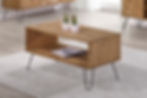 Waxed Pine Coffee Tea Table with Storage on Hairpin Legs