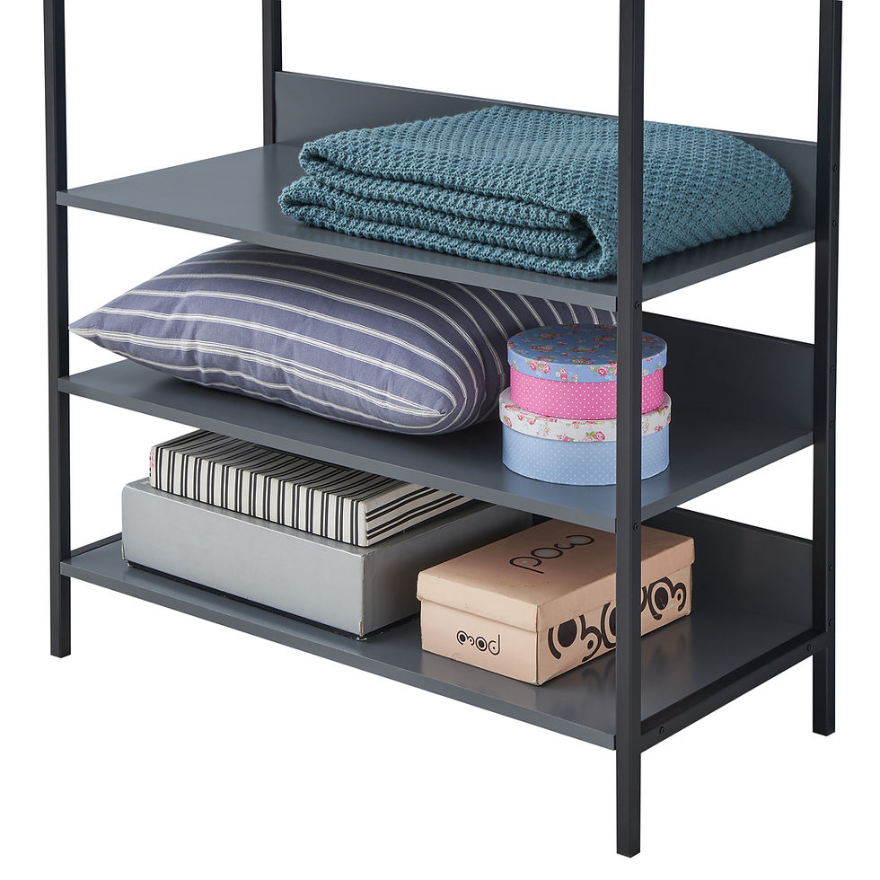 Thumbnail: Industrial Style Narrow Open Wardrobe Clothes Rail Storage Unit Hanging Rack Hanger Stand with Shelves in Dark Grey colour