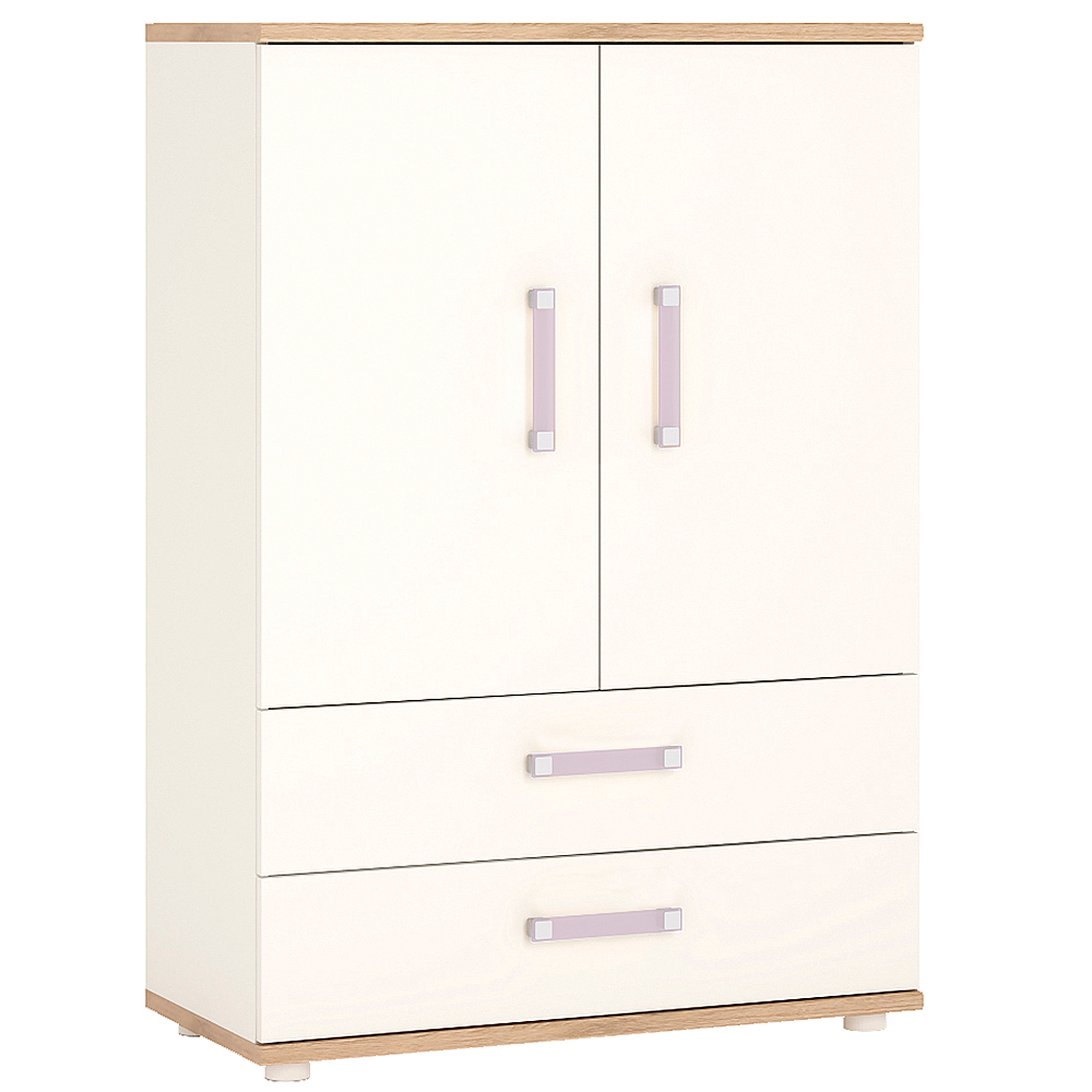 White 2 Doors 2 Drawer Small Wardrobe with Purple Handles