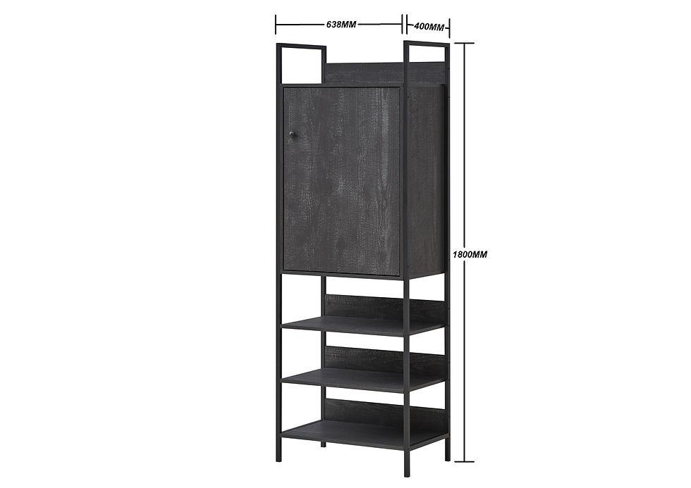 Thumbnail: Industrial Style Open Wardrobe Storage Cabinet Unit Clothes Stand Rack with Cupboard and Shelves in Washed Black Wood Effect