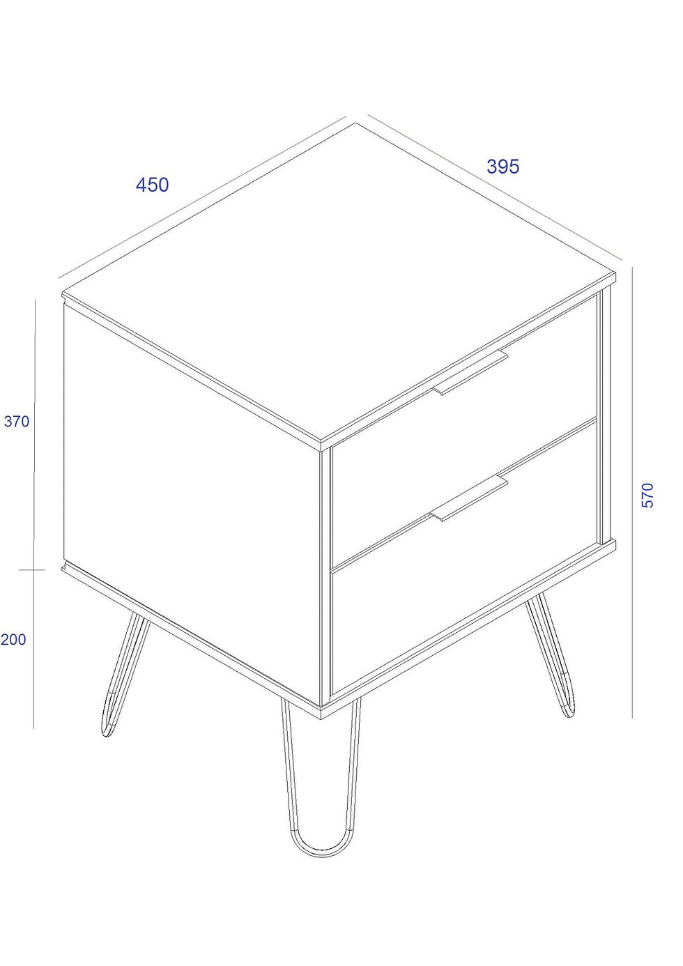 Thumbnail: Grey 2 Drawer Bedside Cabinet Nightstand on Hairpin Legs