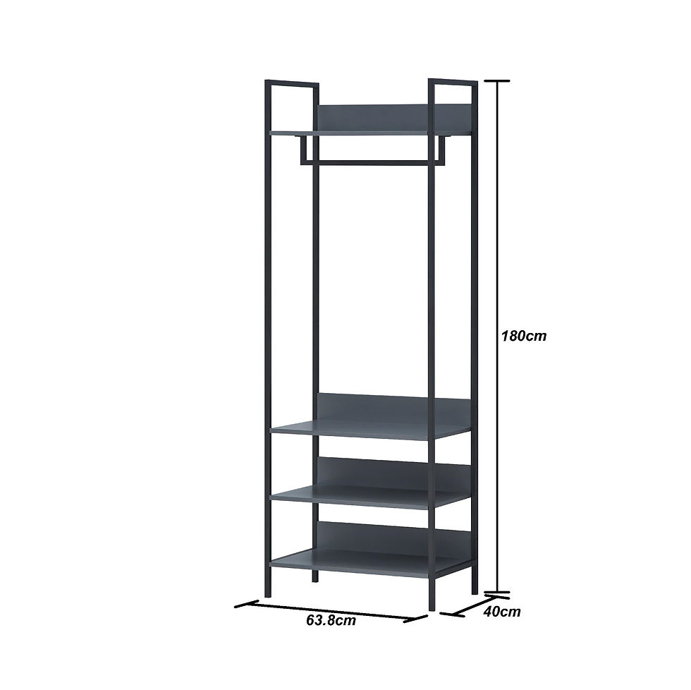 Thumbnail: Set of 4 Industrial Open Wardrobes with Shelves, Drawers, Hanging Rails and Cupboard in Dark Grey colour