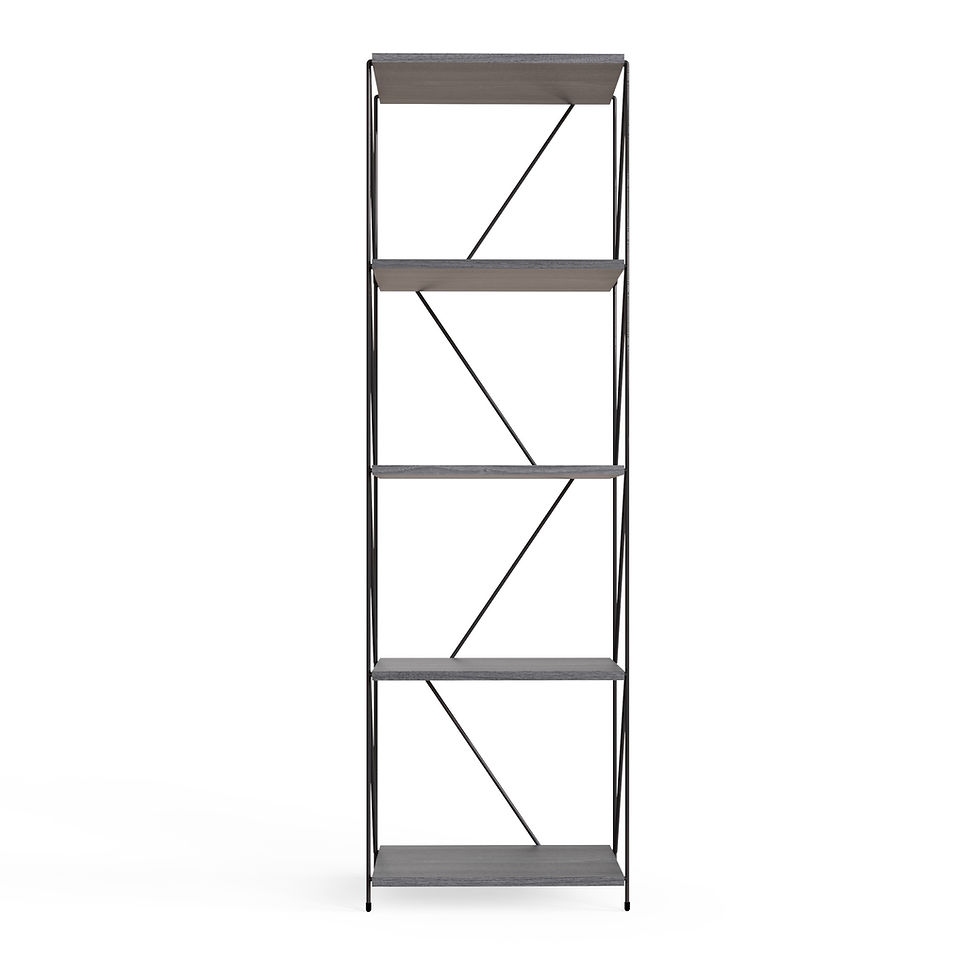 Thumbnail: 4-Tier Narrow Bookcase Storage Display Shelving Unit Bookshelf Shelves Stand Etagere Grey Wood-Effect and Black FrameMetal