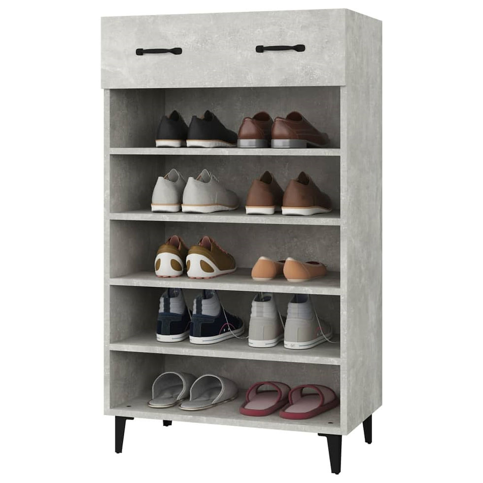 Thumbnail: Grey Shoe Shelf with Drawer on Black Metal Legs