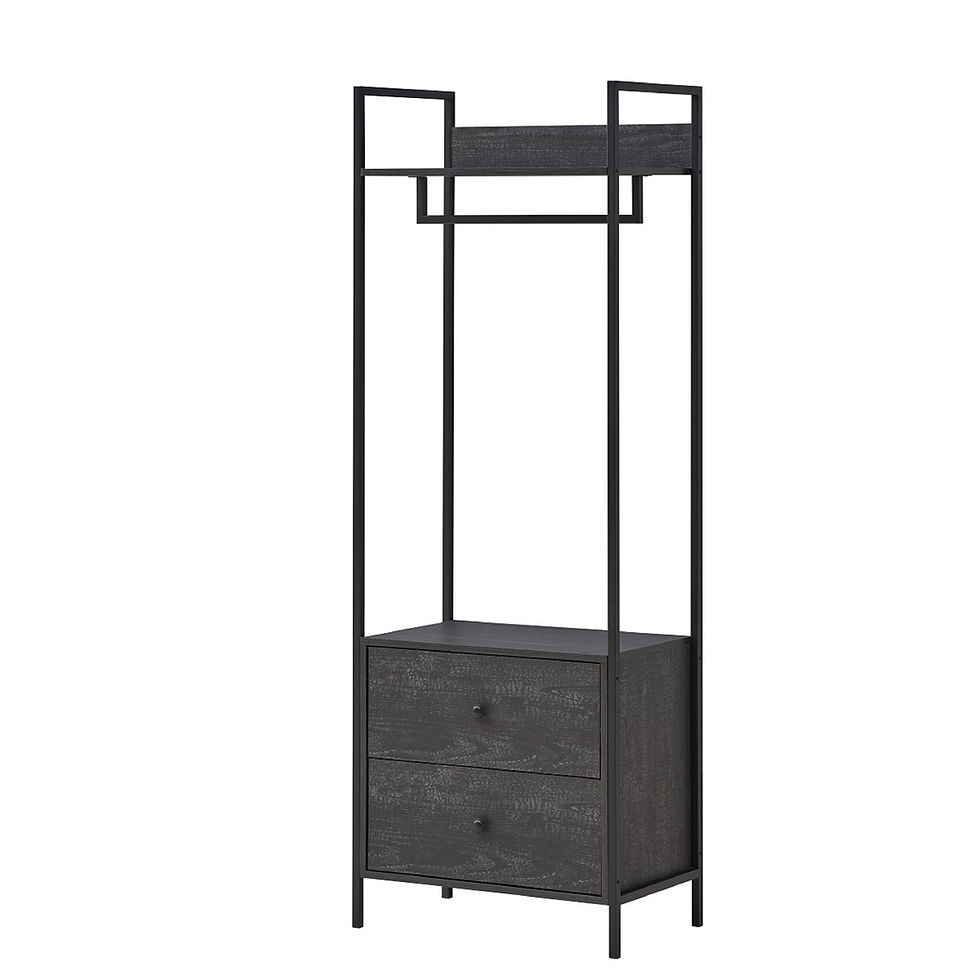 Industrial Style Open Wardrobe Clothes Rail Storage Unit Hanging Rack Hanger Stand with Drawers and Shelf in Washed Black Woo