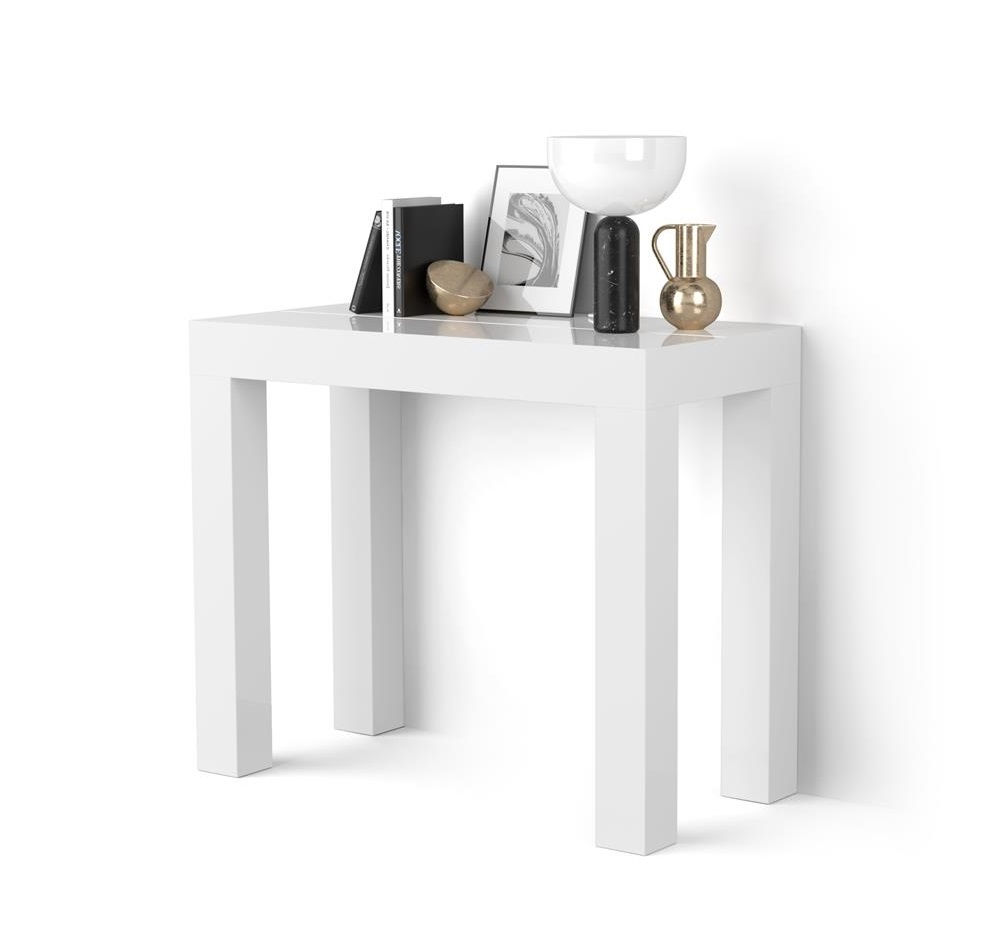 Extending Console to Dining Table in Glossy White - Seats up to 14