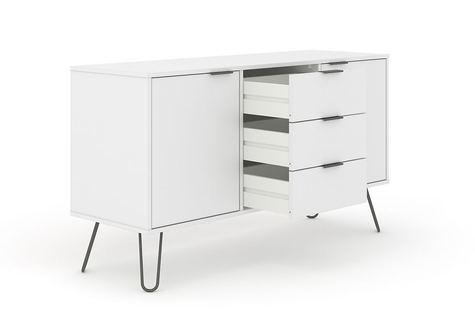 Thumbnail: White Retro Large 2 Door 3 Drawer Sideboard Cupboard Cabinet Metal Hairpin Legs