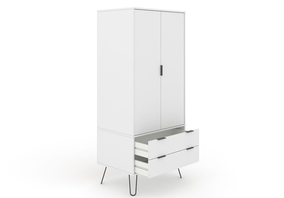 Thumbnail: White 2 Door Double Wardrobe with 2 Drawers Bedroom Clothes Storage Hairpin Legs
