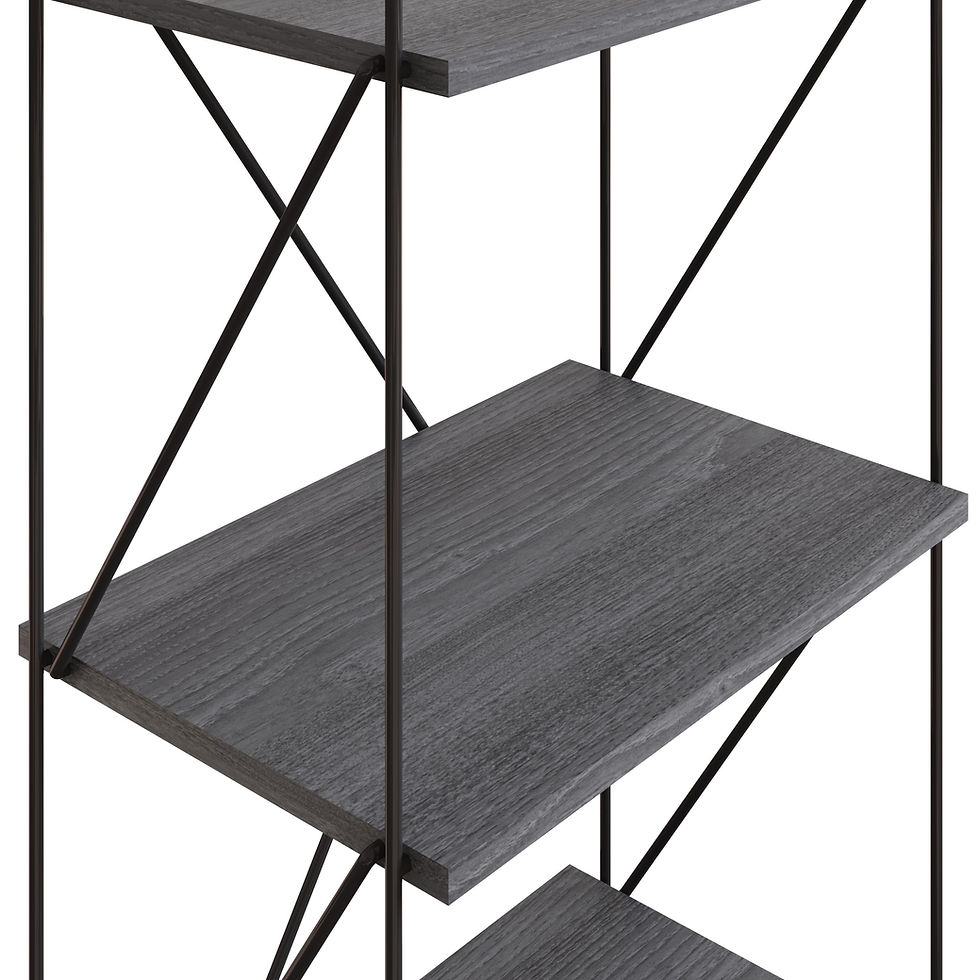 Thumbnail: 4-Tier Narrow Bookcase Storage Display Shelving Unit Bookshelf Shelves Stand Etagere Grey Wood-Effect and Black FrameMetal