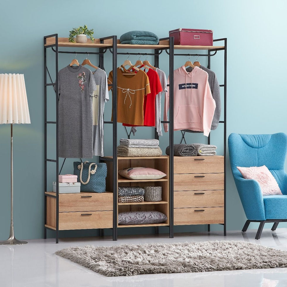 Thumbnail: Industrial Open Wardrobe Unit Clothes Rack 4 Drawers Hanging Rail Shelf Oak Effect Finish