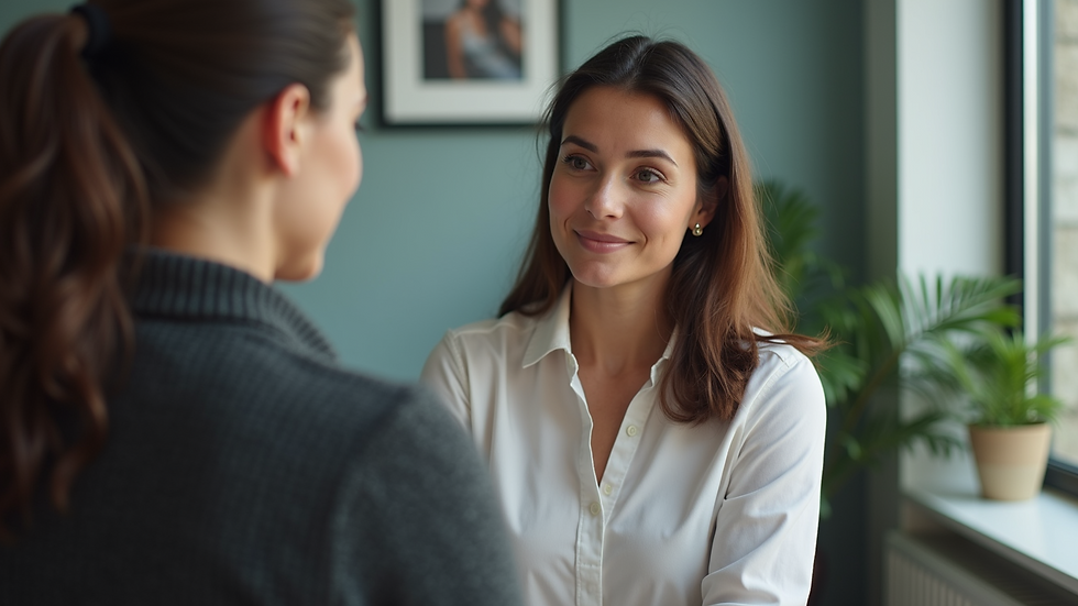 Close-up view of a therapist and client during a session